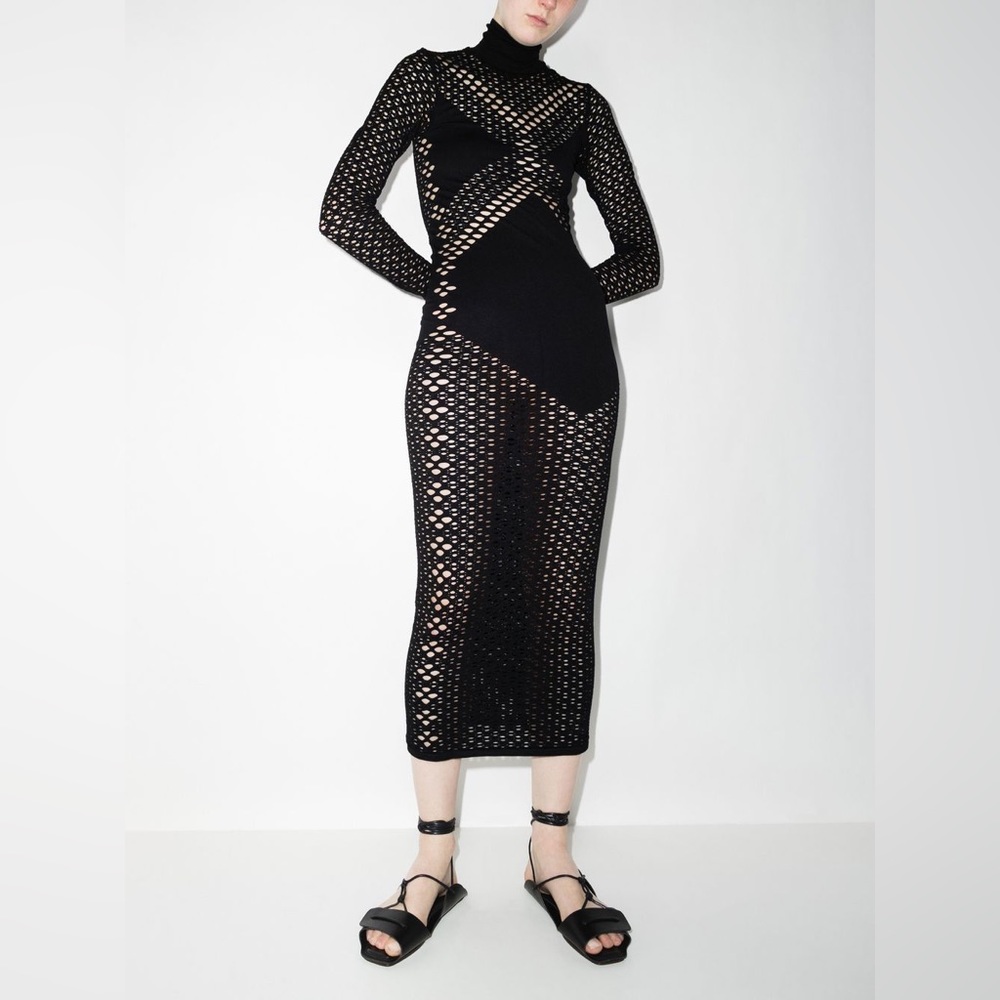 Dion Lee Black Long Sleeve Maxi Dress with Sheer Cutouts - Picture 2 of 7